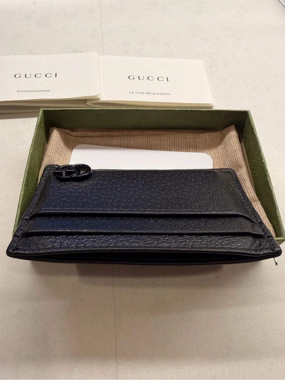 Gucci Black Leather Card Holder with Original Box & Dust Bag
